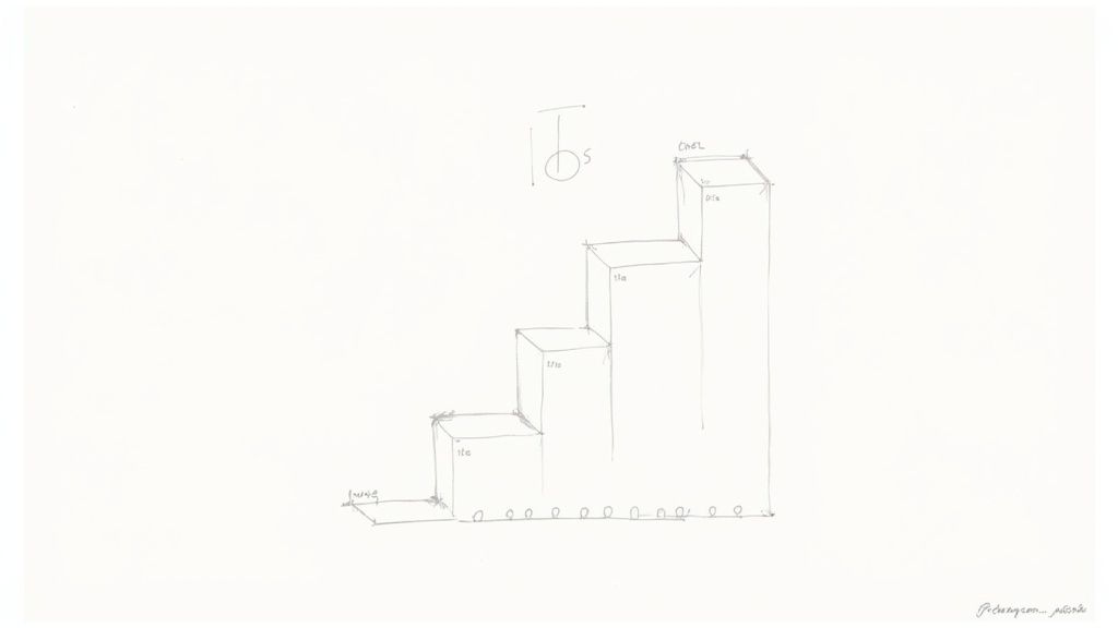 A hand-drawn sketch depicting a stepped chart or series of ascending pedestals labeled 100, 170, 190, 200.