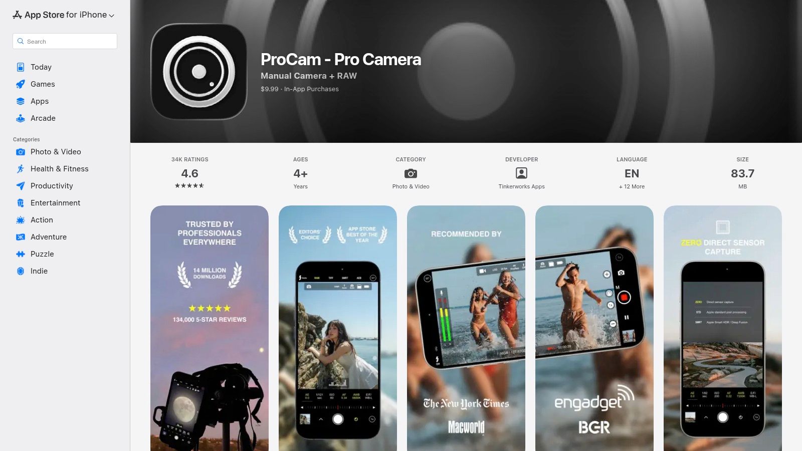 ProCam – Manual Camera + RAW (App Store)