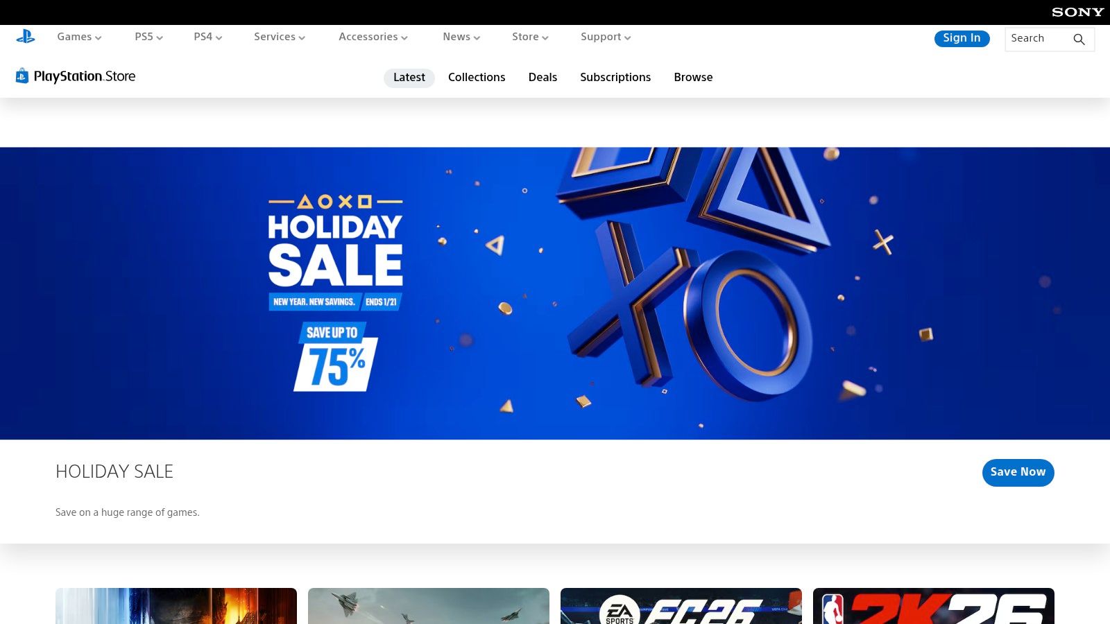 A user browsing the PlayStation Store on a TV screen, showing various game tiles and options.