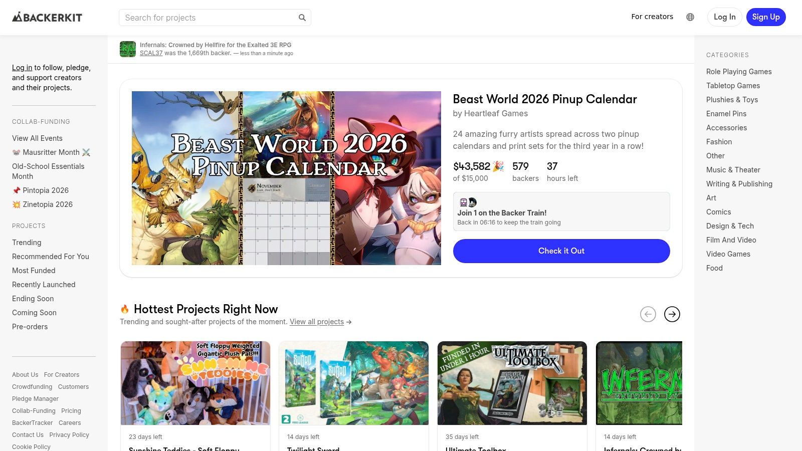 A screenshot of the BackerKit platform, showing a clean interface with project details, pledge levels, and add-on options, highlighting its e-commerce functionality.
