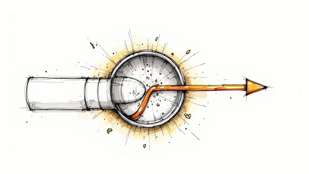 Woman stirring FryAway powder into a pan of hot cooking oil on a stove.