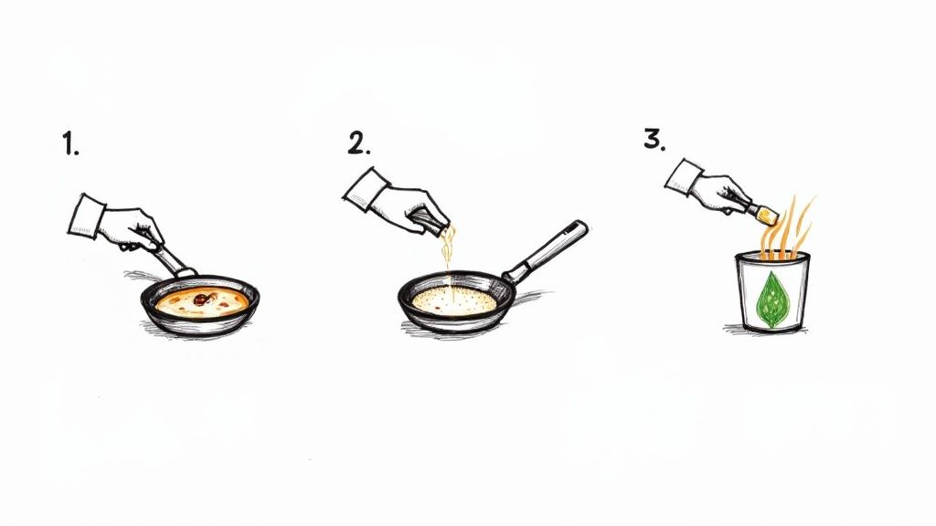 A person using a sponge to deep clean a kitchen surface, removing greasy residue.