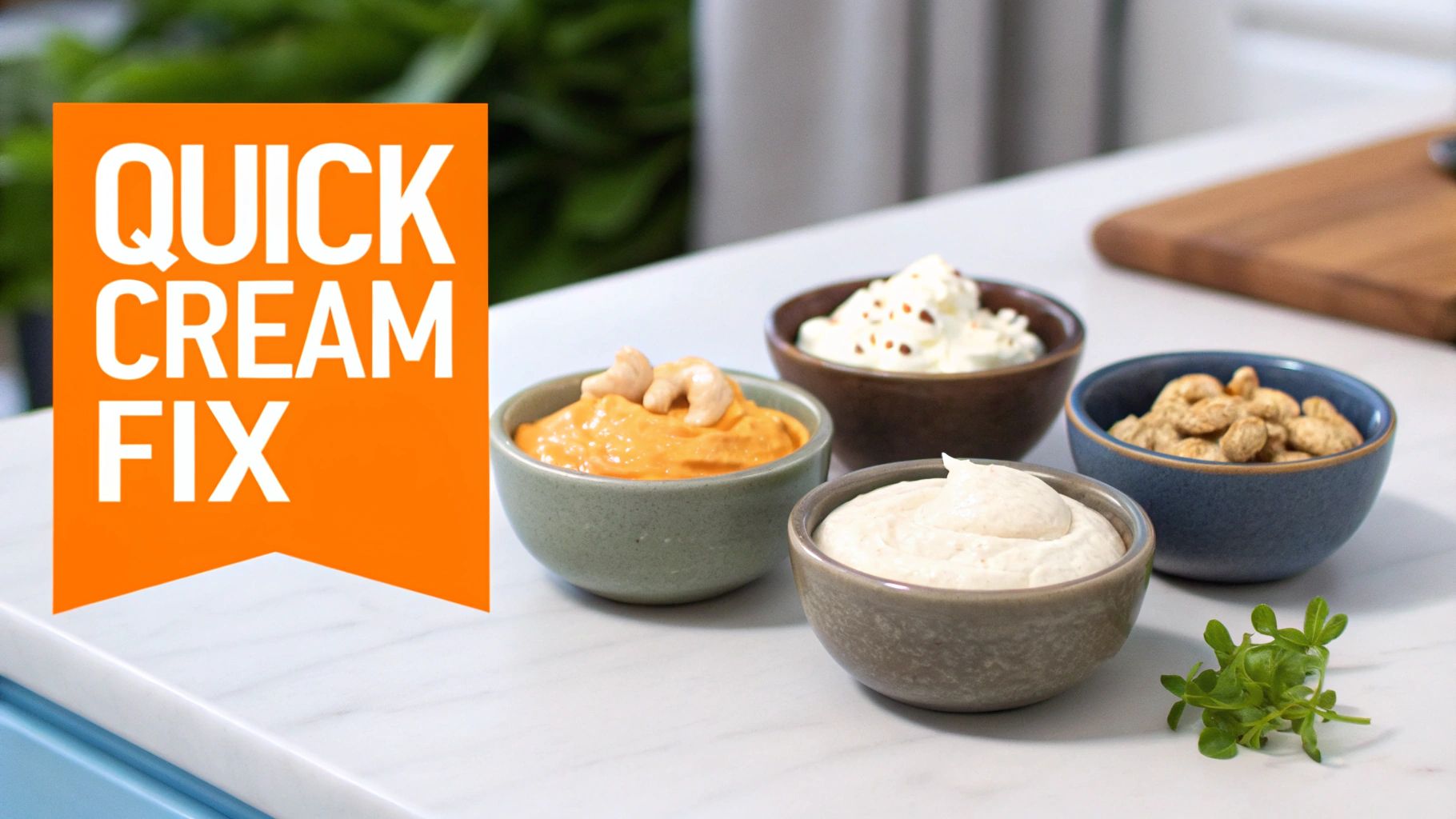 Person pouring a heavy cream substitute into a bowl.