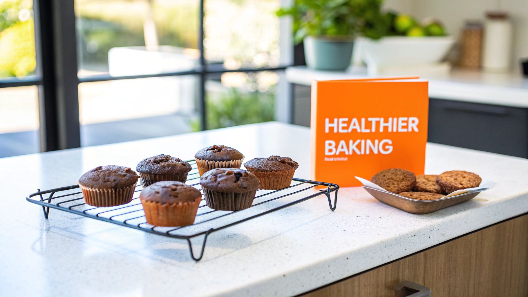 A bowl of applesauce next to fresh apples and a wooden spoon, ready for baking.