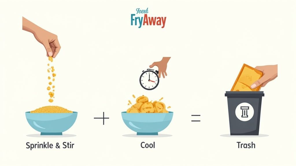 Pouring FryAway powder into used cooking oil