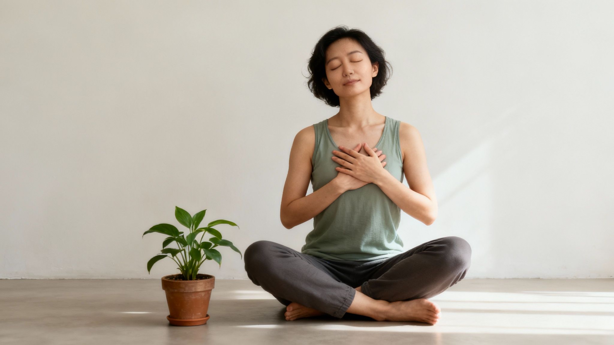 A person practicing yoga at sunrise, representing mindful movement and a healthy start to the day.
