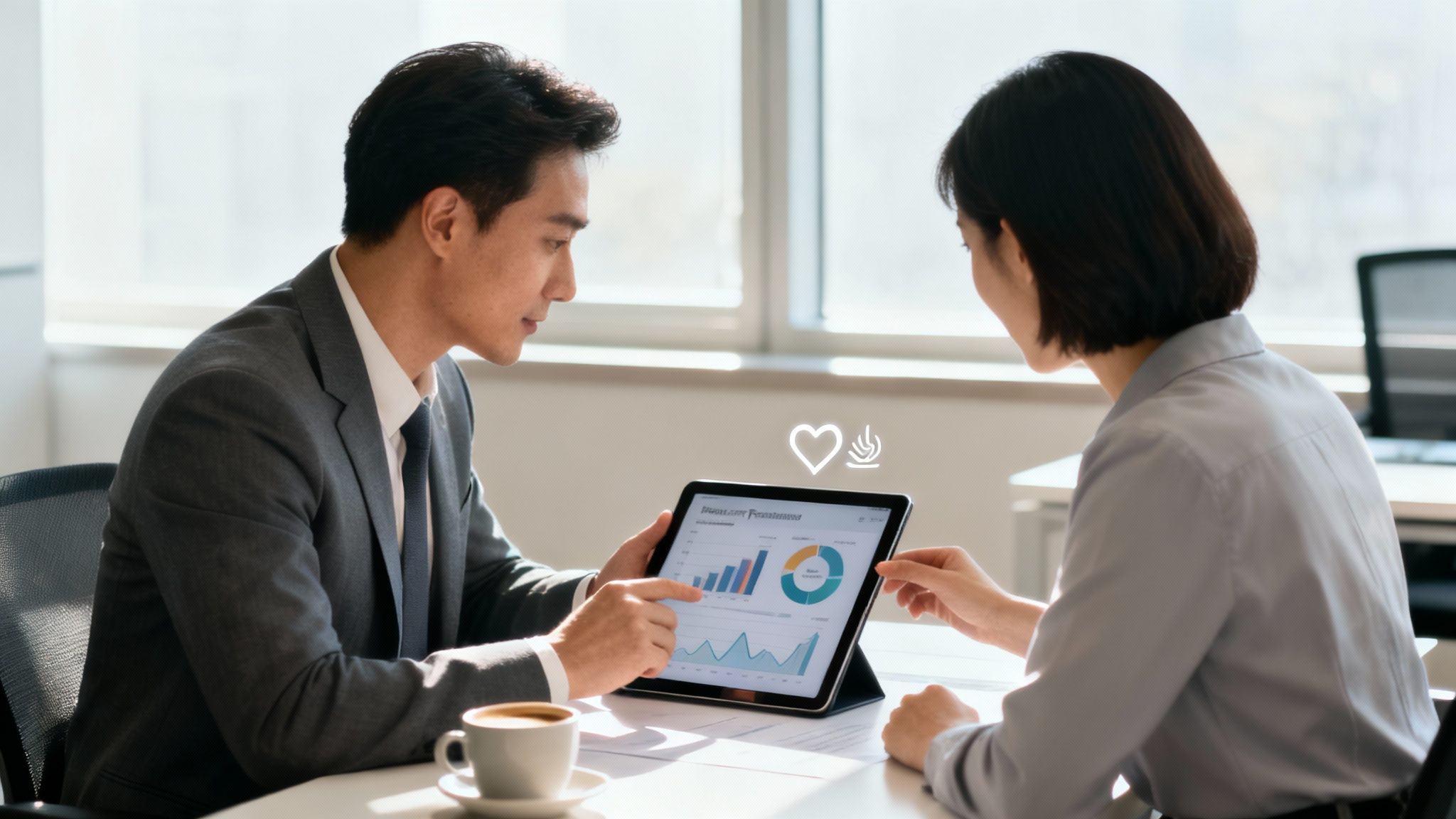 A group of colleagues collaborating in a bright, modern office, showcasing a positive work environment.