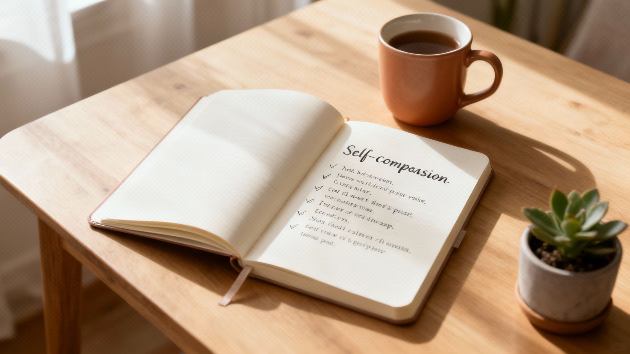 A person gently holding their own hands in a gesture of self-comfort and compassion.