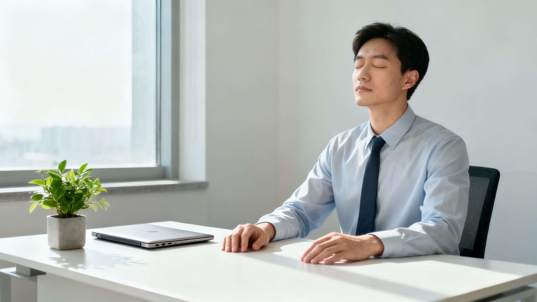 A person sitting peacefully with eyes closed, representing mental calm and control.