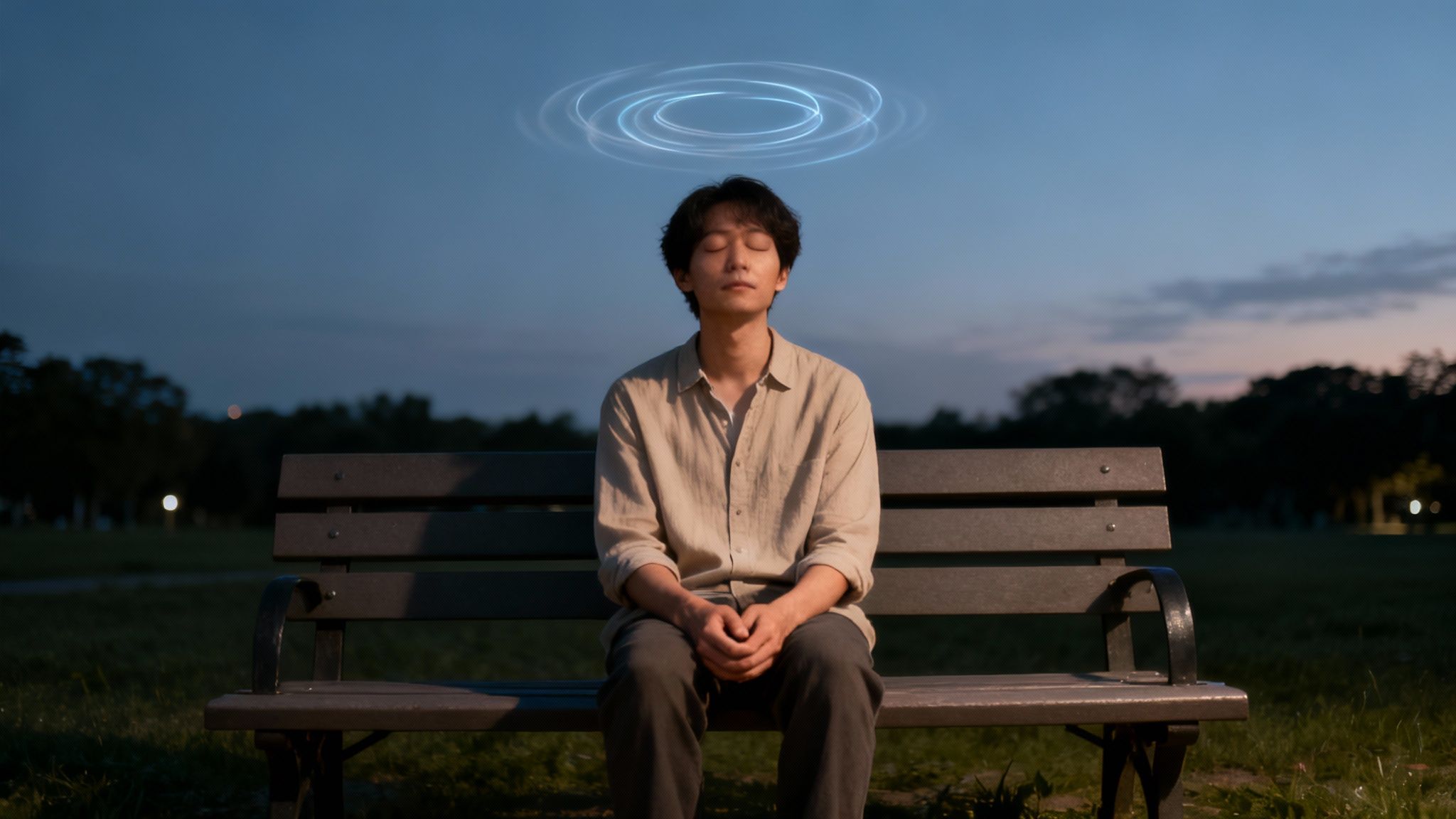 A person sitting calmly with their eyes closed, representing a quiet mind.