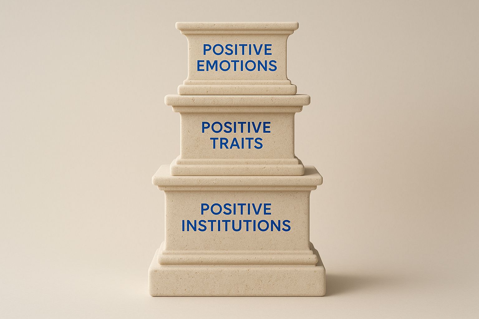 Infographic about what is positive psychology, showing three pillars labeled "Positive Emotions," "Positive Traits," and "Positive Institutions."