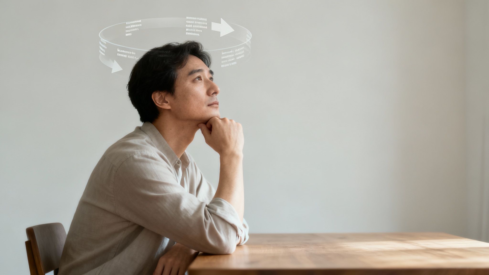 A person sitting calmly, looking out a window, representing a moment of mental clarity and peace.