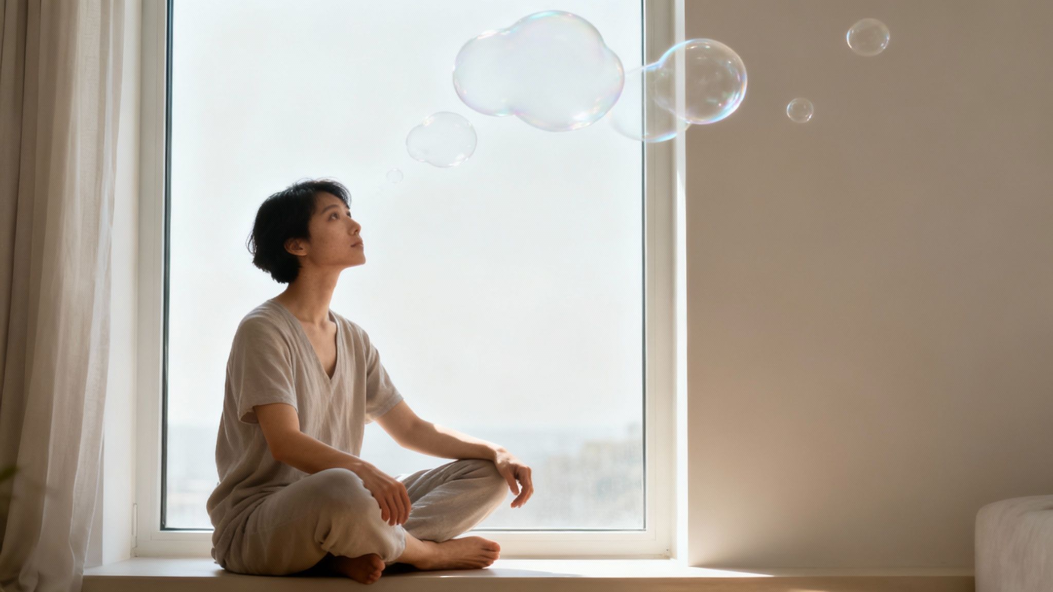A person sitting peacefully with eyes closed, representing mental calm and control.