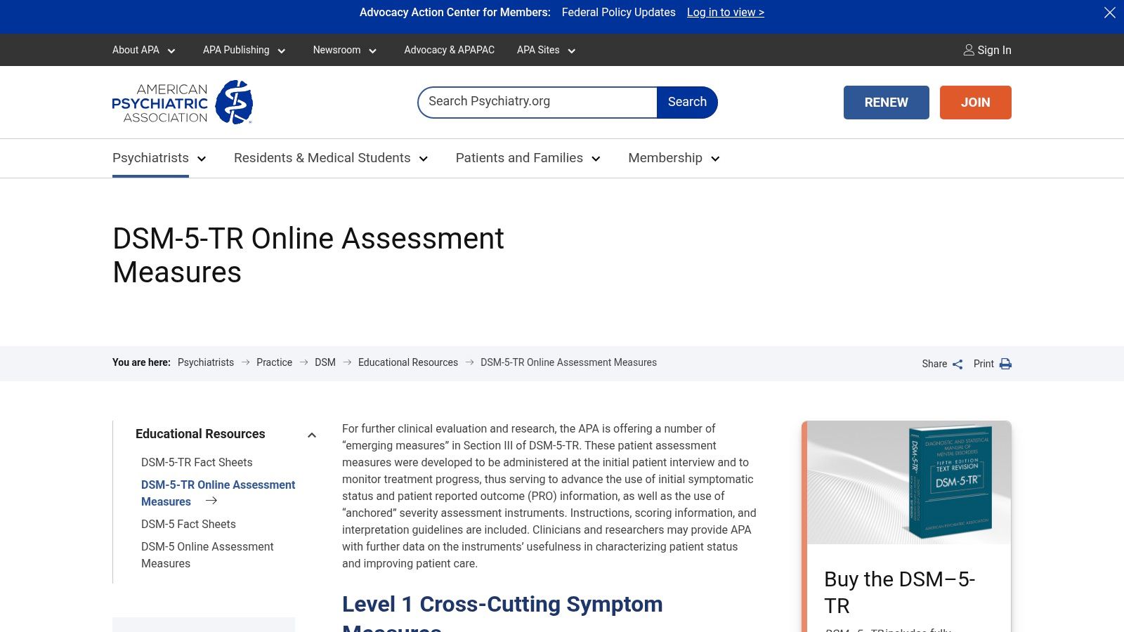 American Psychiatric Association – DSM-5/DSM-5-TR Online Assessment Measures