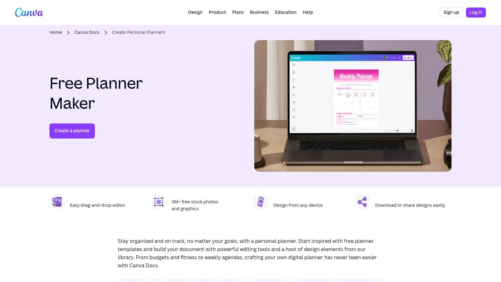 A screenshot of the Canva website displaying personal development plan templates.