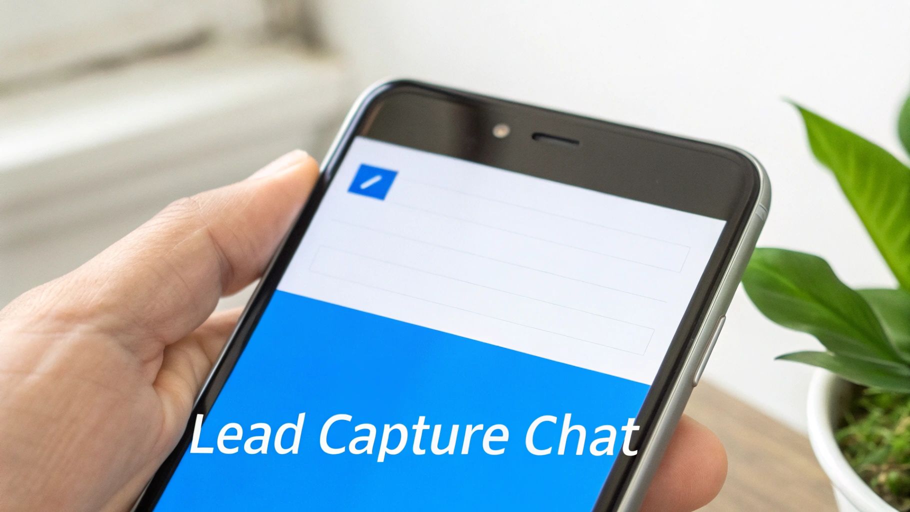 A marketing professional interacts with a chatbot interface on a laptop, surrounded by icons representing different marketing channels like social media, email, and websites.