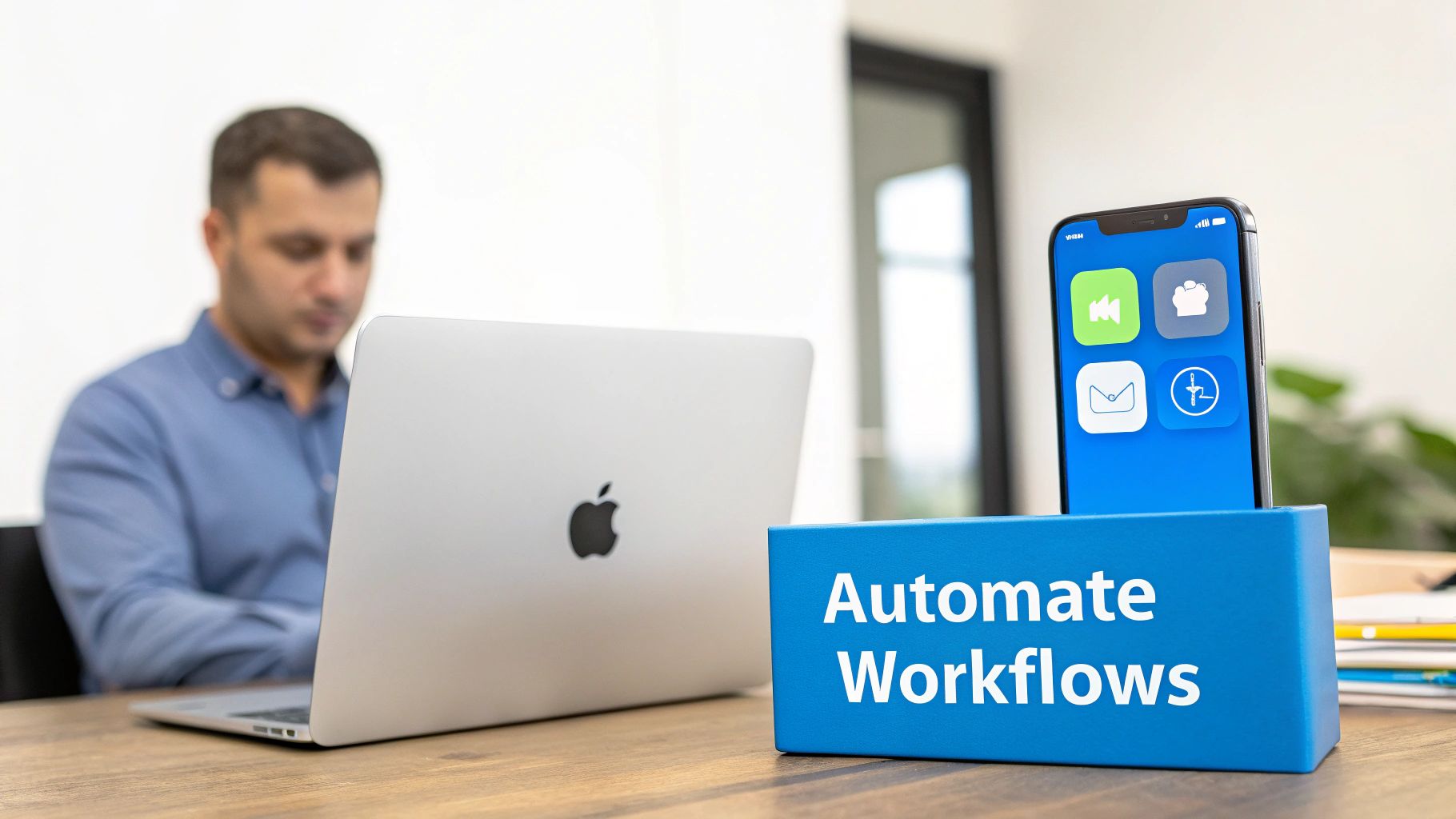 A visual diagram showing an Instagram icon connected to other app icons like HubSpot, Google Sheets, and Slack, representing workflow automation.