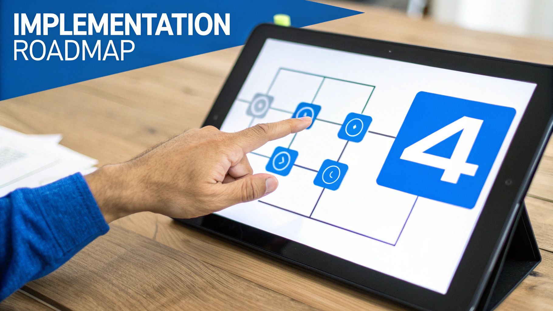 A visual roadmap showing six stages of chatbot implementation, starting with 'Goals' and ending with 'Monitor & Refine'.