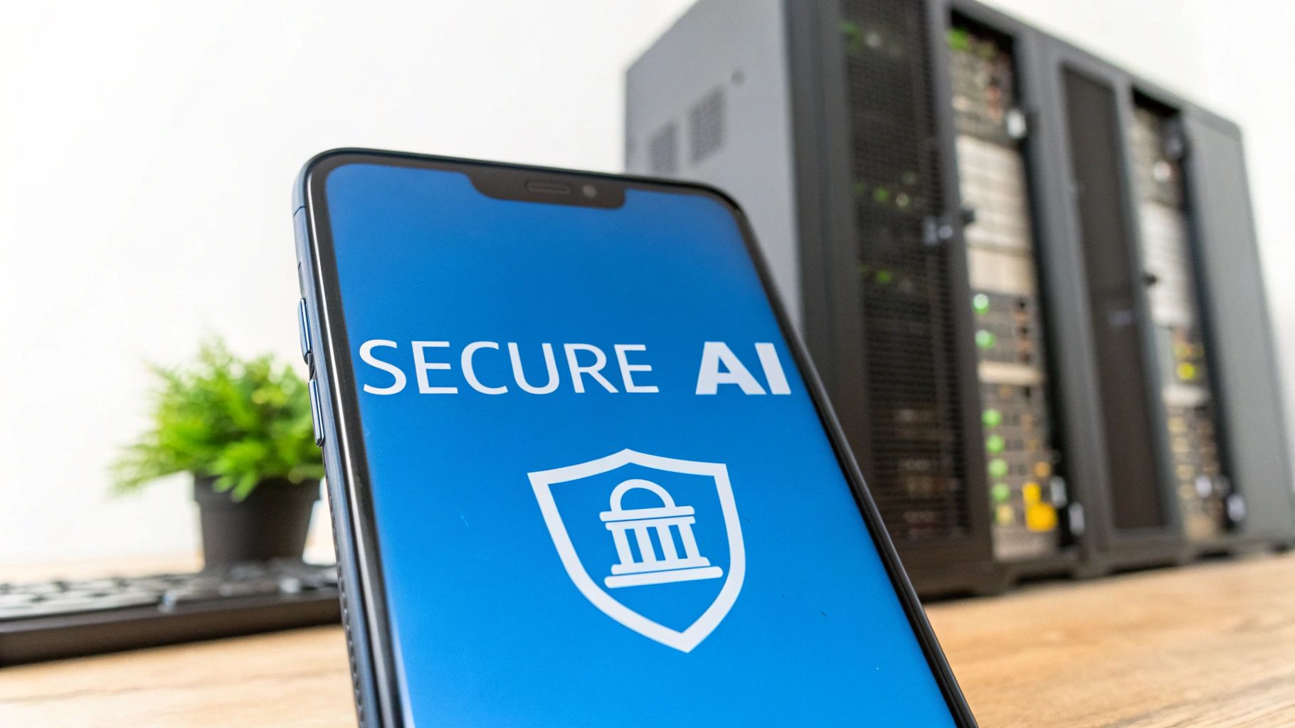 A digital lock and shield icon overlaying a chat interface, symbolizing the security of banking chatbots.