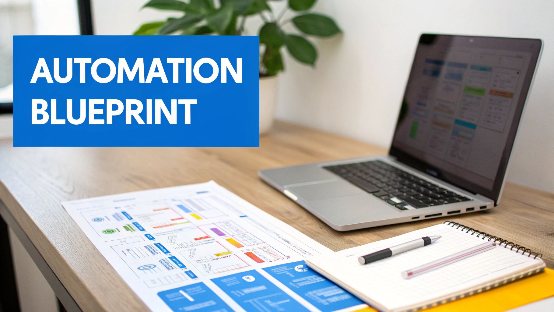 A blueprint of a customer service automation strategy being drawn on a tablet.