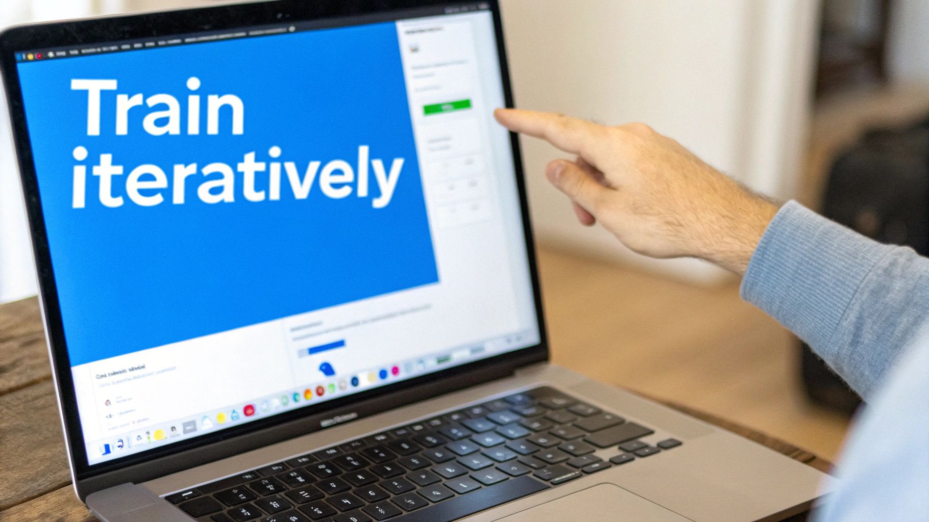 An illustration of an AI assistant being built and trained on a computer interface.