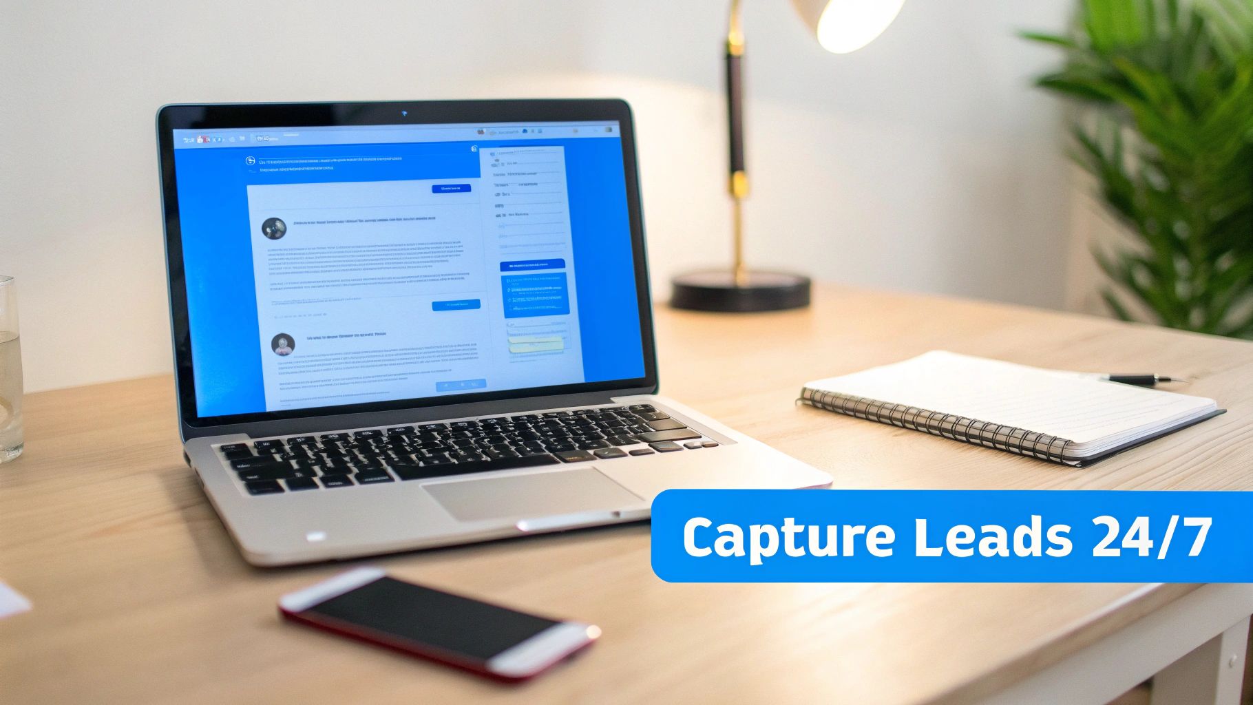 A person interacting with a chatbot on a laptop, symbolising lead generation.