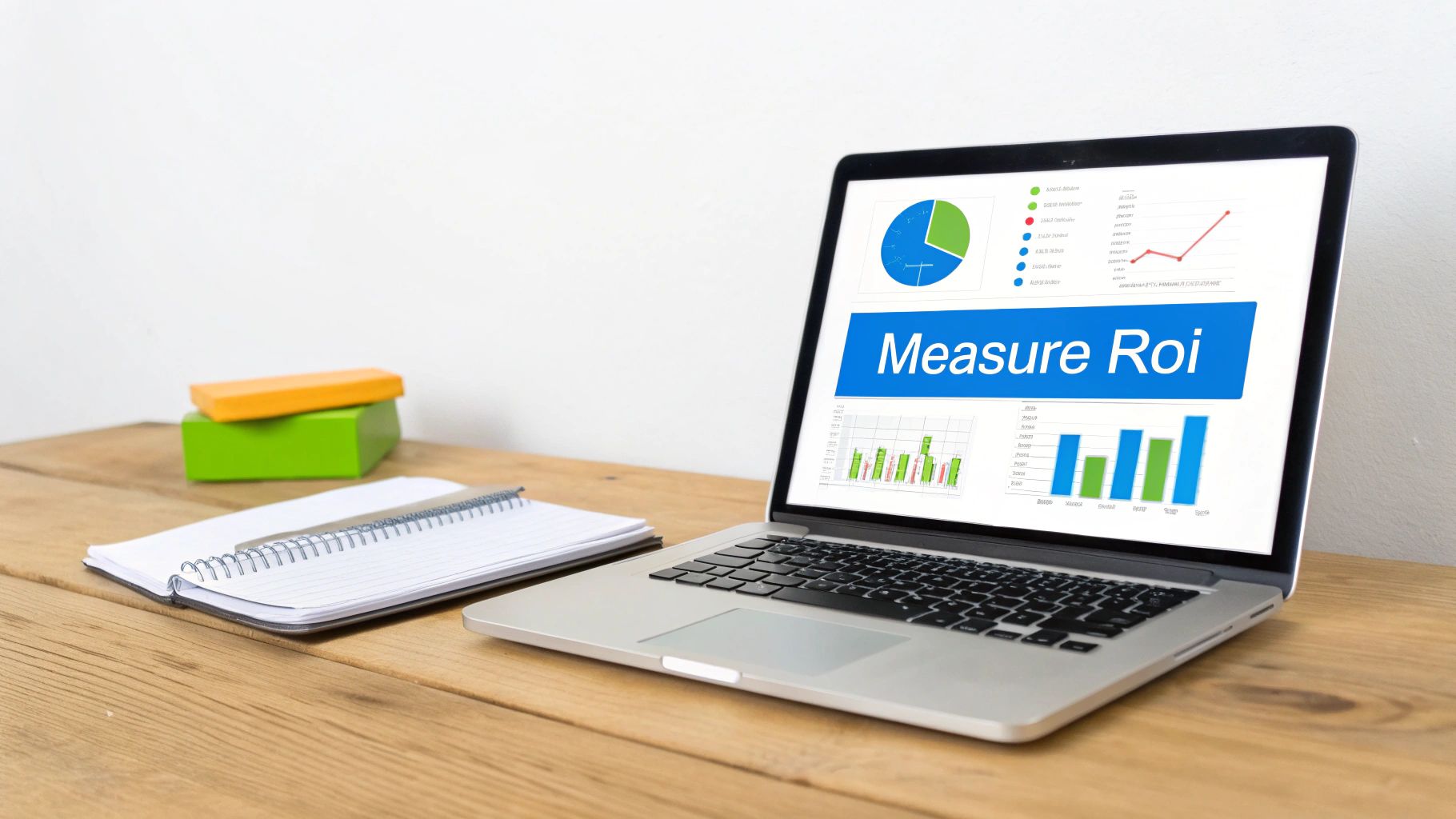 A dashboard showing various KPIs and ROI metrics for an HR chatbot, including charts and graphs.
