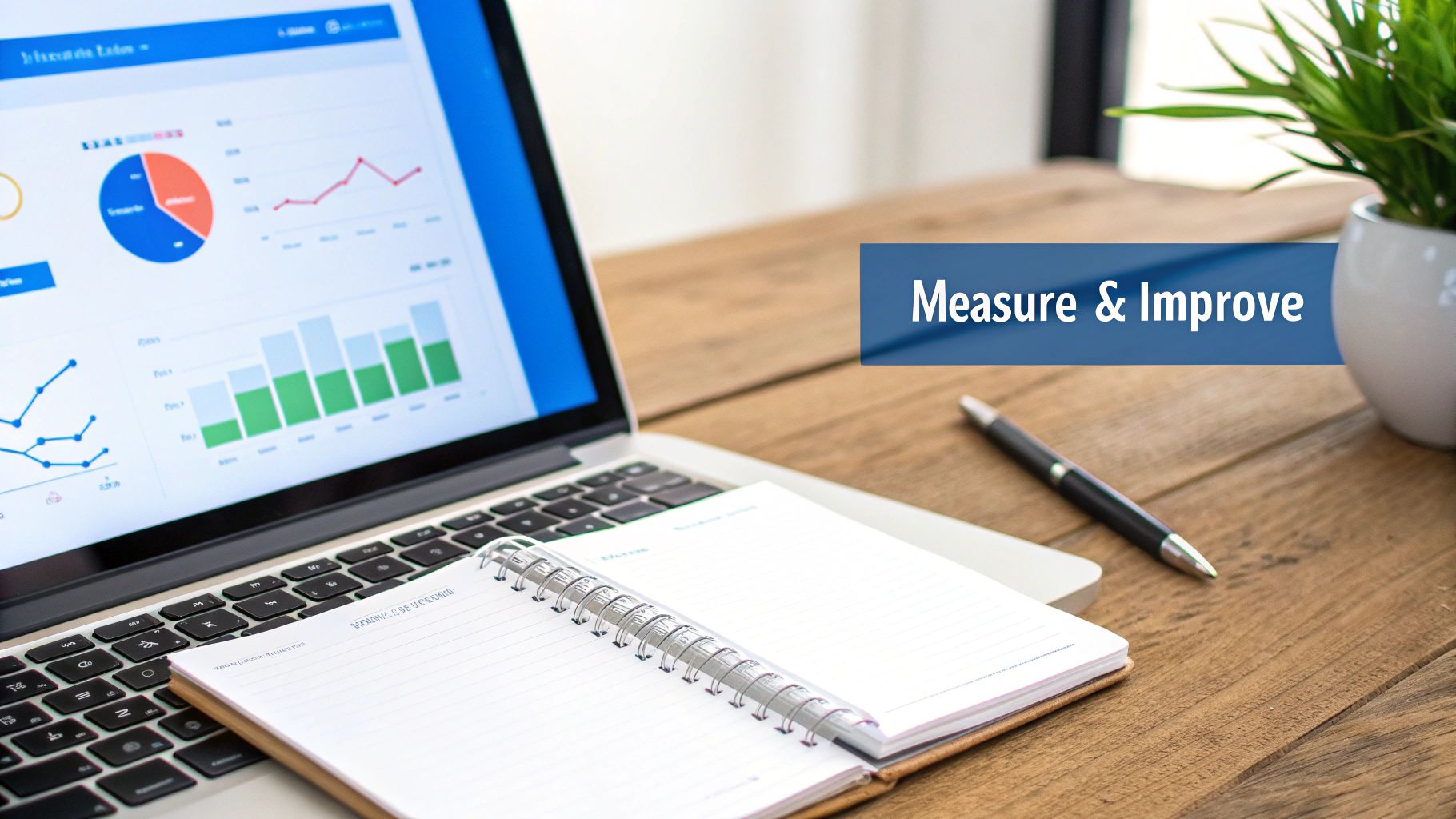 A business owner reviewing chatbot performance analytics on a tablet.