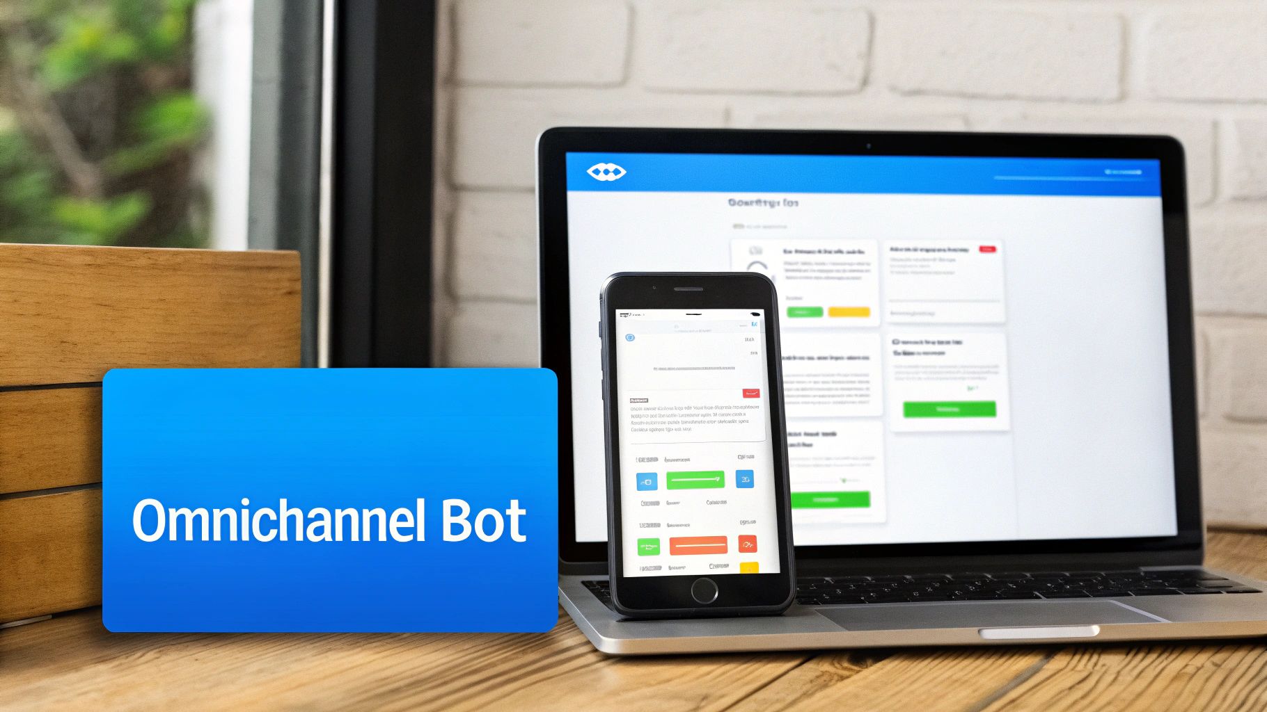 A team collaborating around a computer, analyzing charts and chatbot conversation flows, symbolizing continuous improvement.