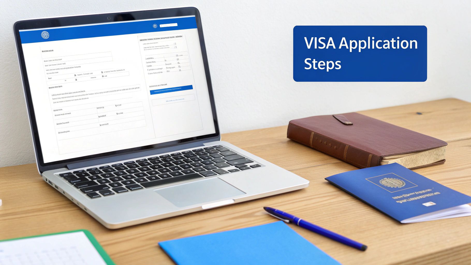 A person filling out an online visa application form on a laptop