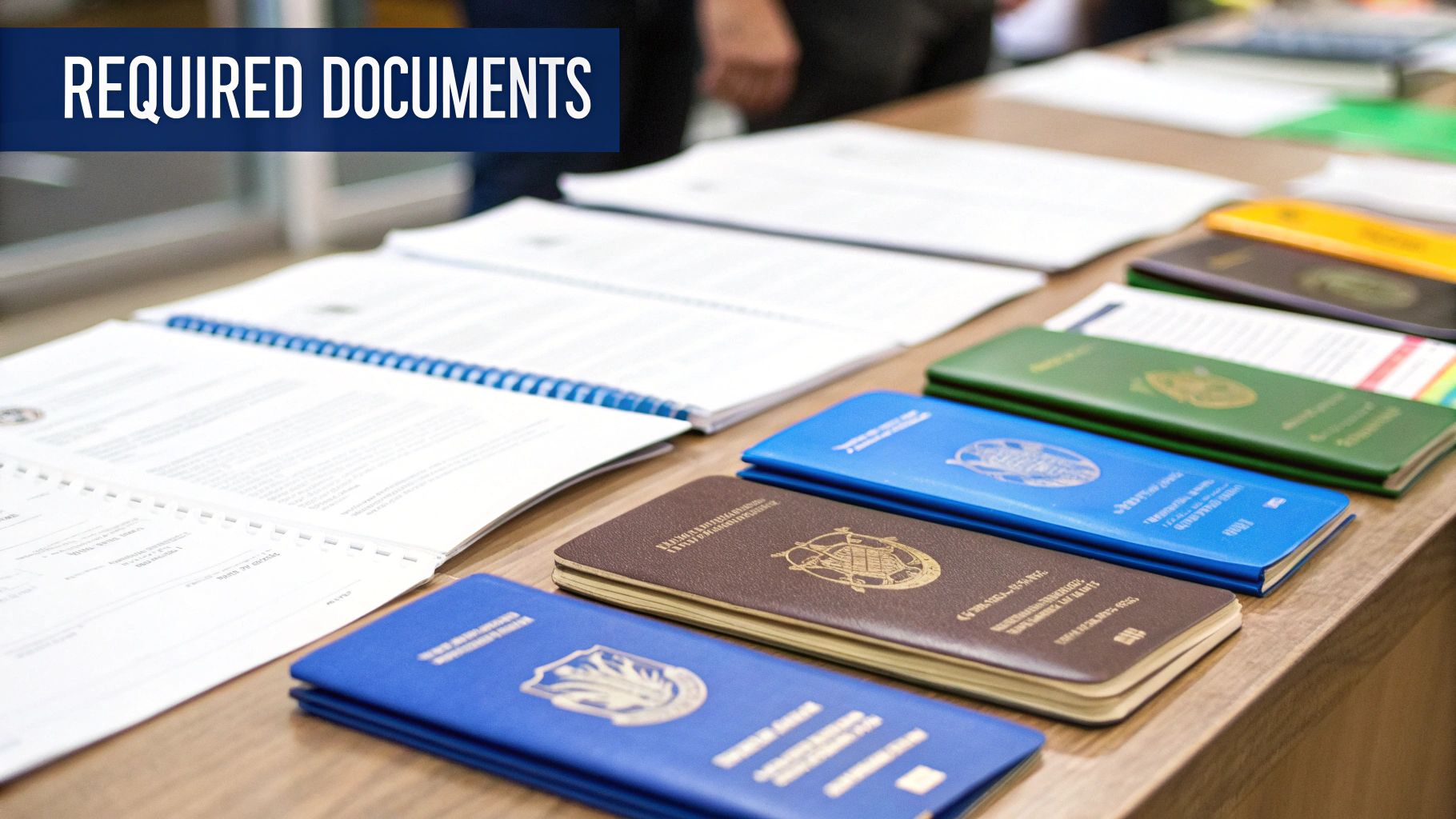 Woman confidently presenting documents at a visa application centre
