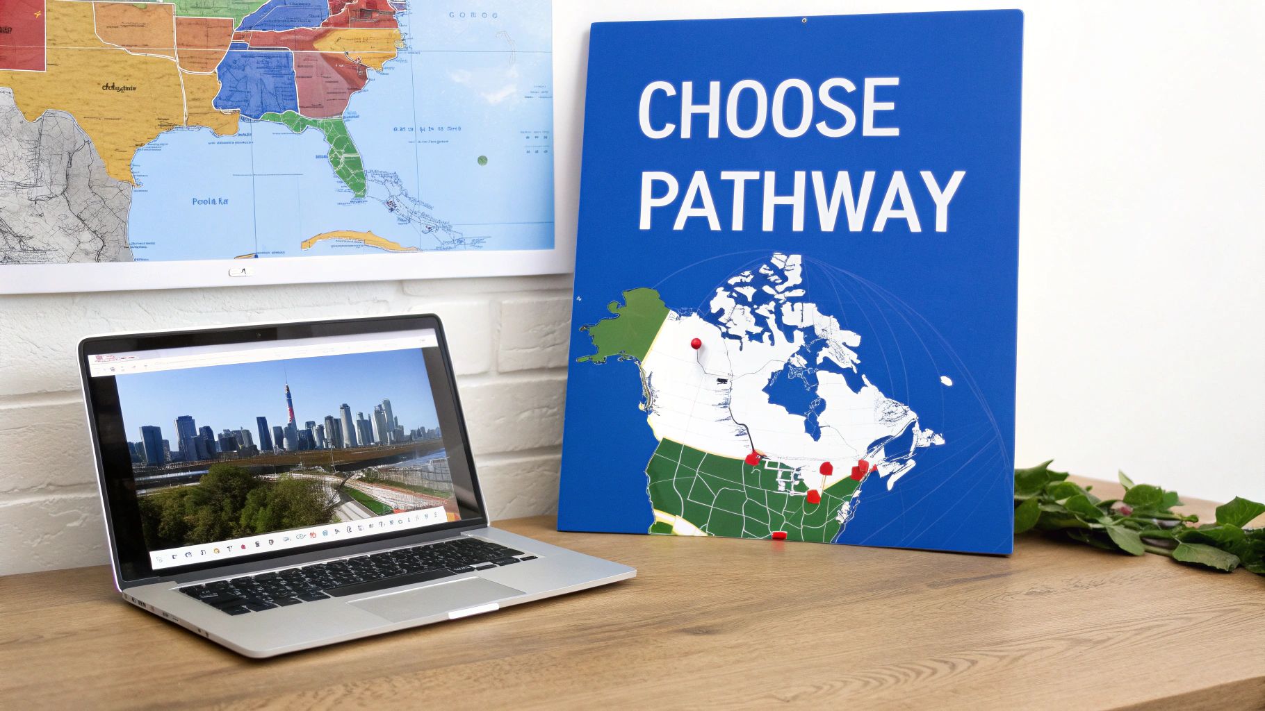 A fork in a path with directional signs, symbolizing immigration choices