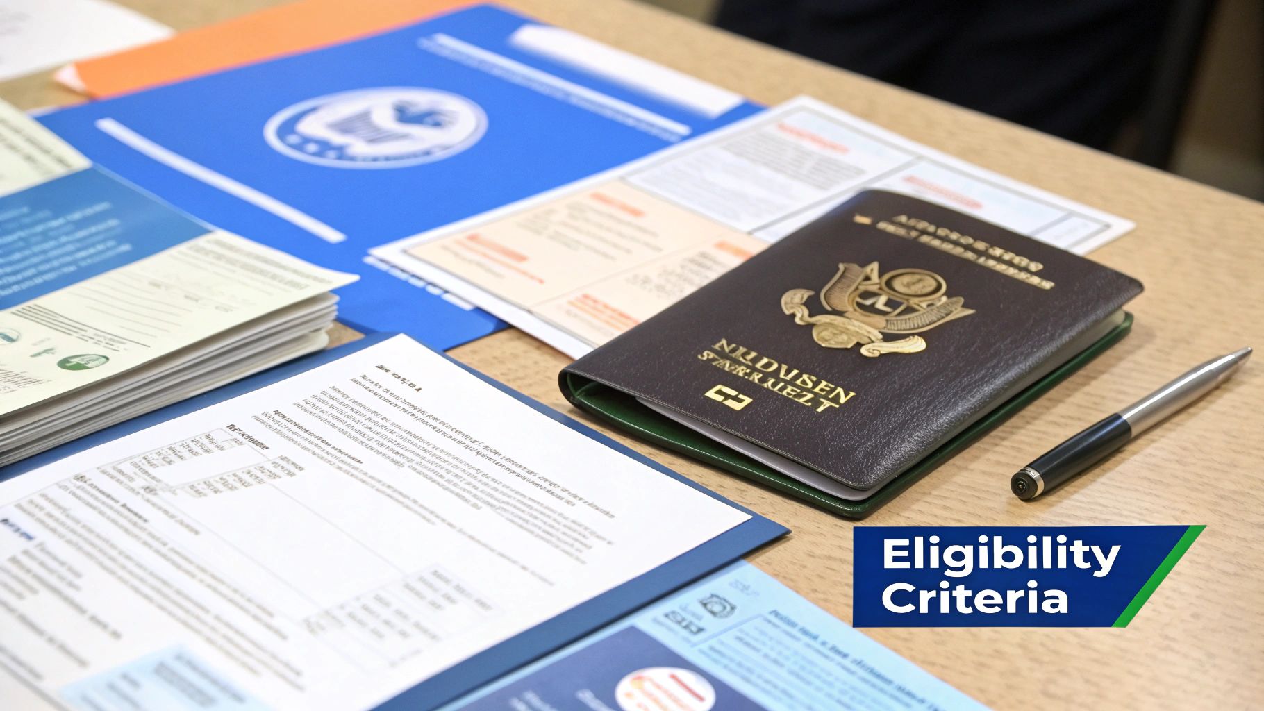 A person reviewing their travel documents with a Canadian flag in the background