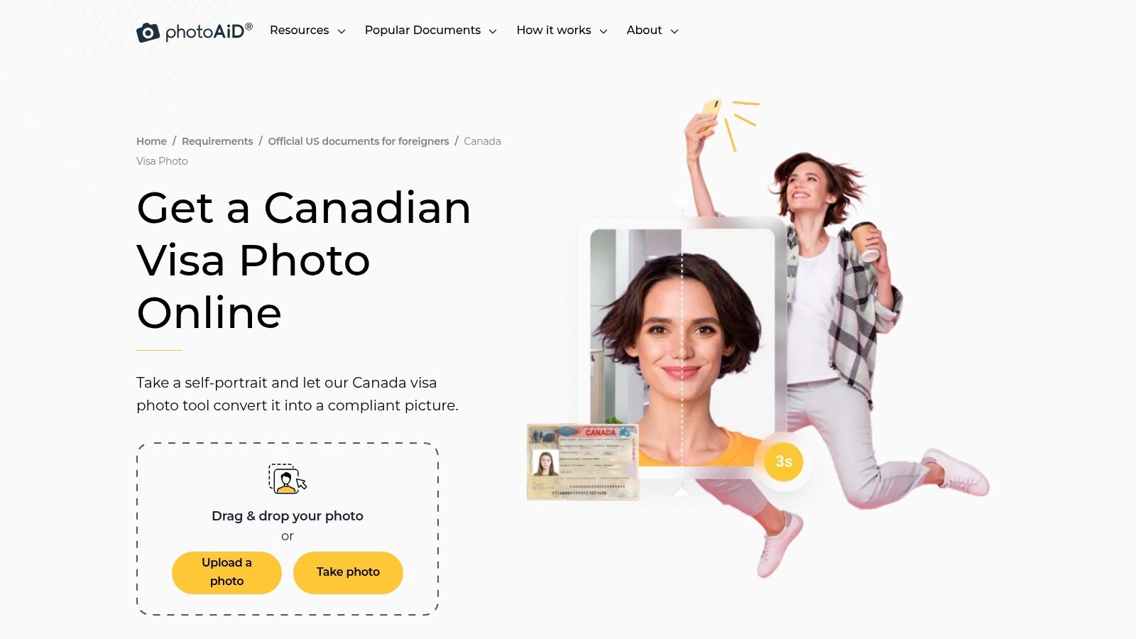 PhotoAiD (Canada visa photo tool)