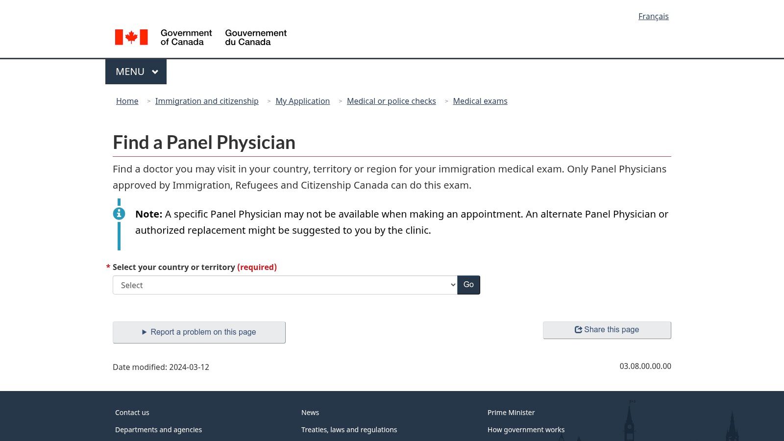 IRCC — Find a Panel Physician (Immigration Medical Exam tool)