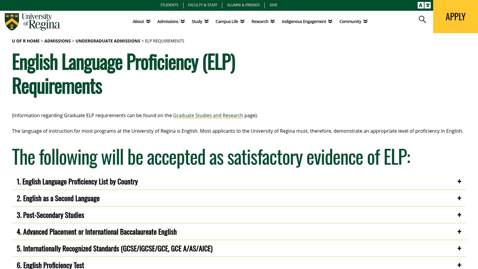 University of Regina – English Proficiency Alternatives and Exemptions