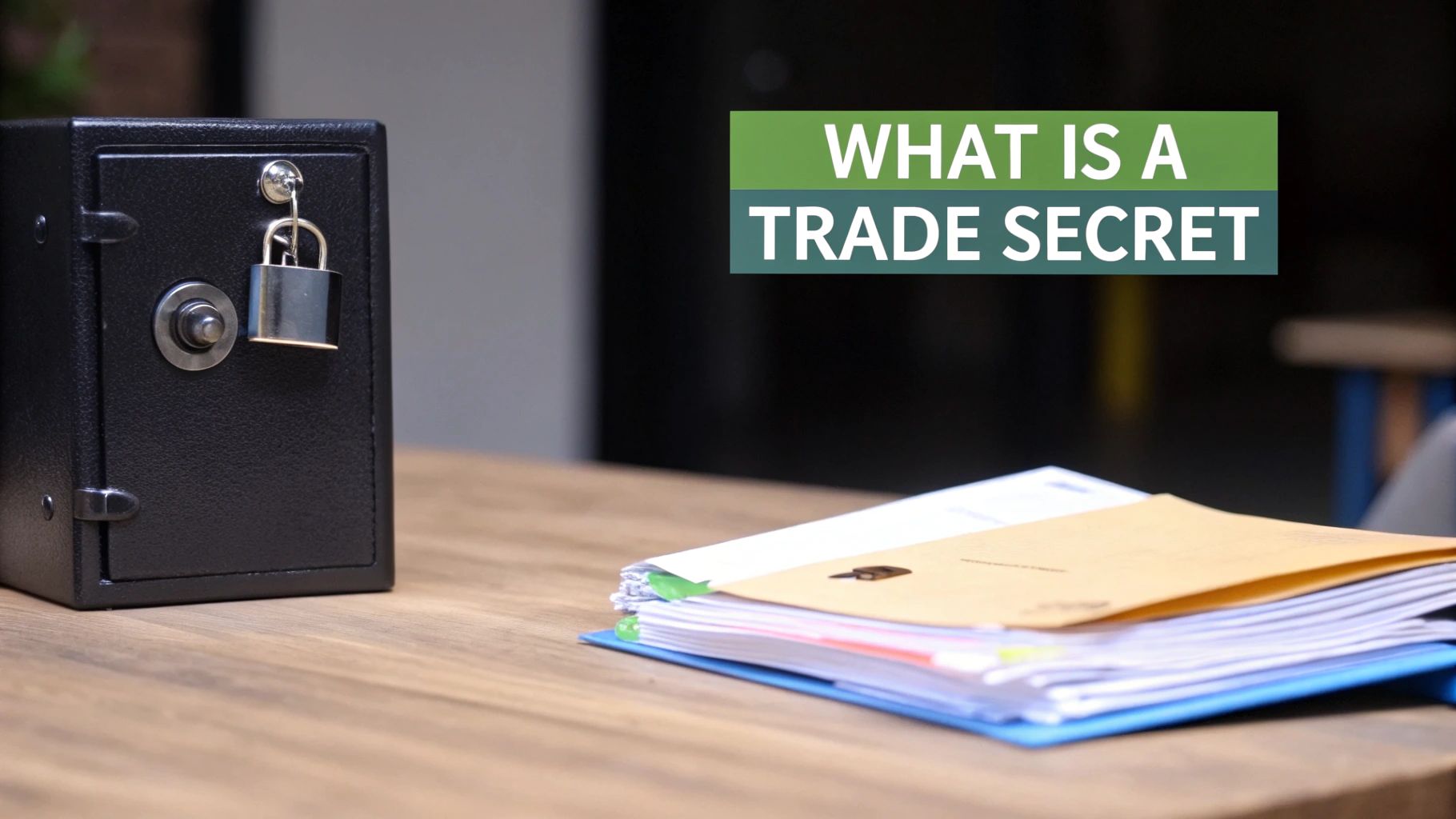 A visual breakdown of the differences between a trade secret and a patent, highlighting aspects like duration, cost, and protection scope.