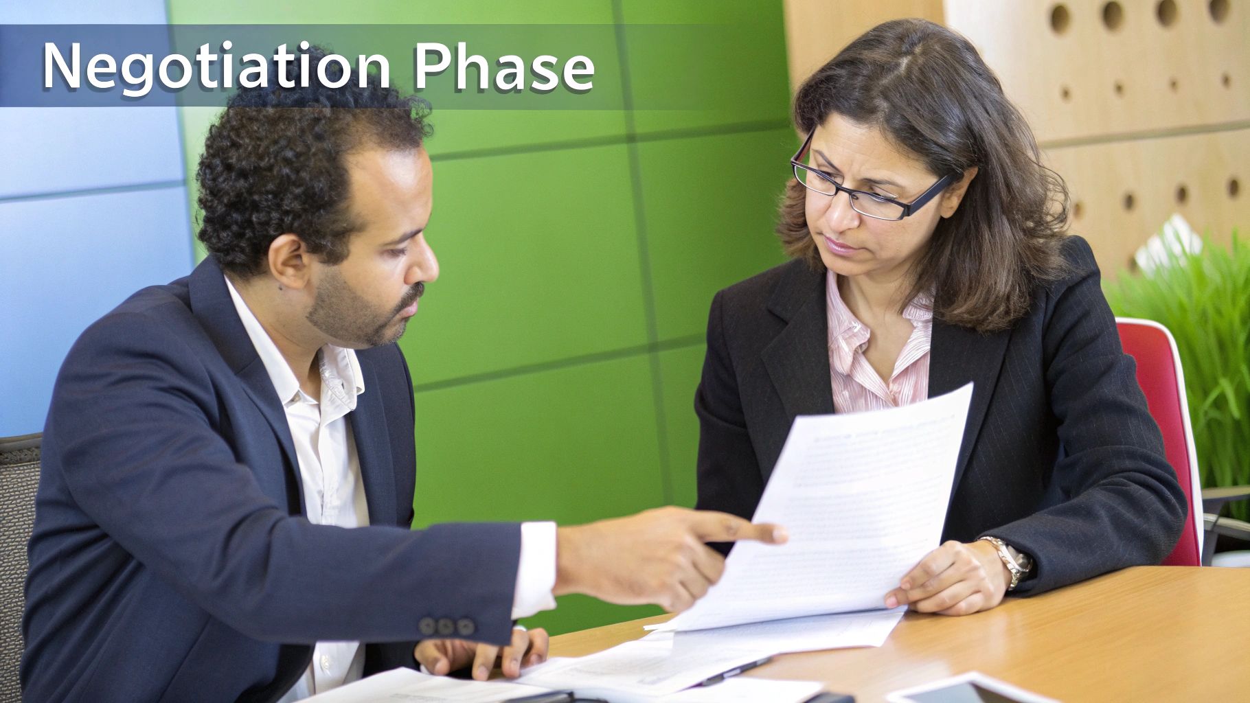 How to Write a Business Contract That Protects You 4 A person reviewing a contract with a magnifying glass, symbolizing close inspection for future risks.