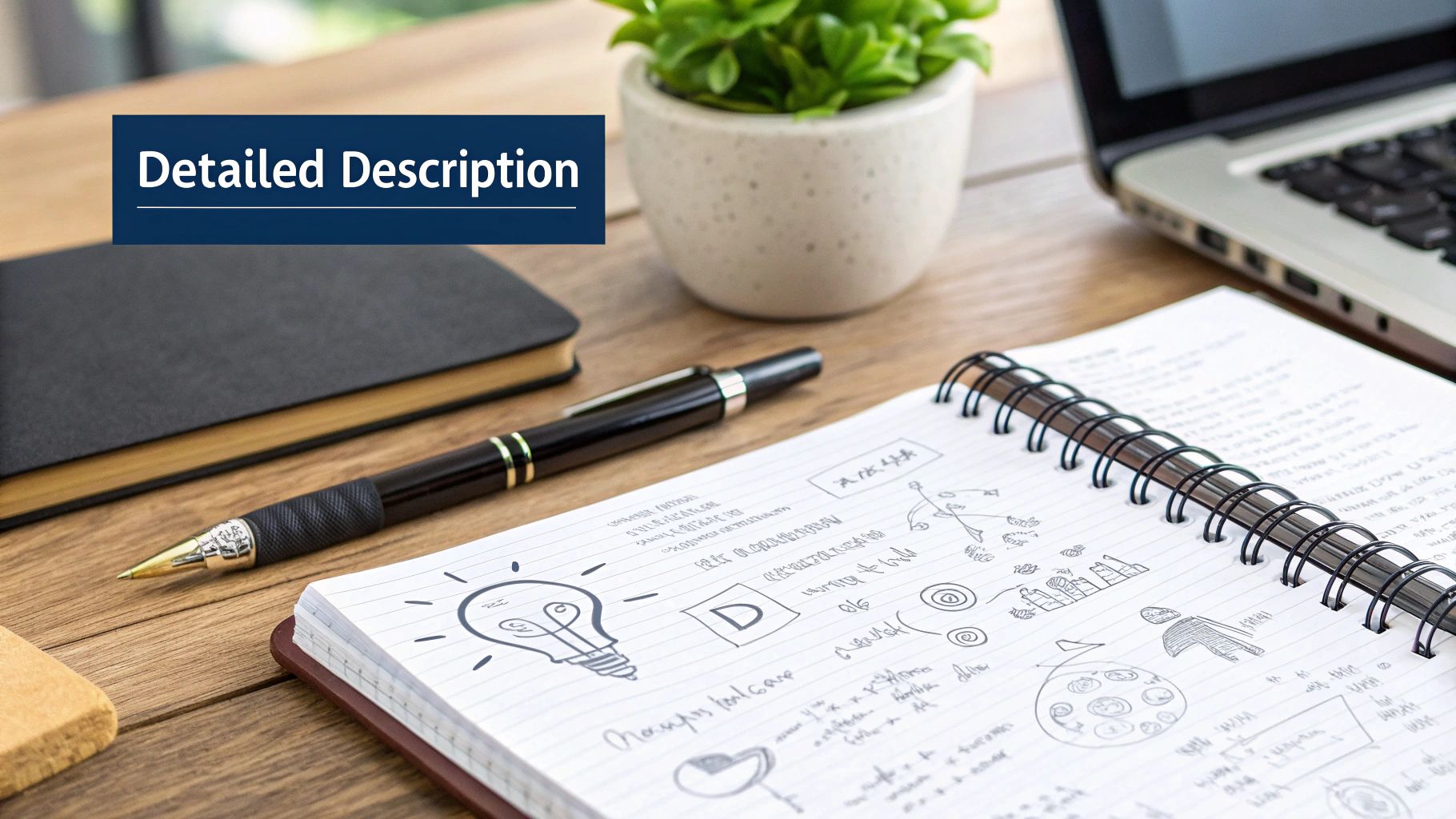 A detailed technical sketch with notes and annotations, showing the inner workings of a complex device, highlighting the clarity needed in an invention description.