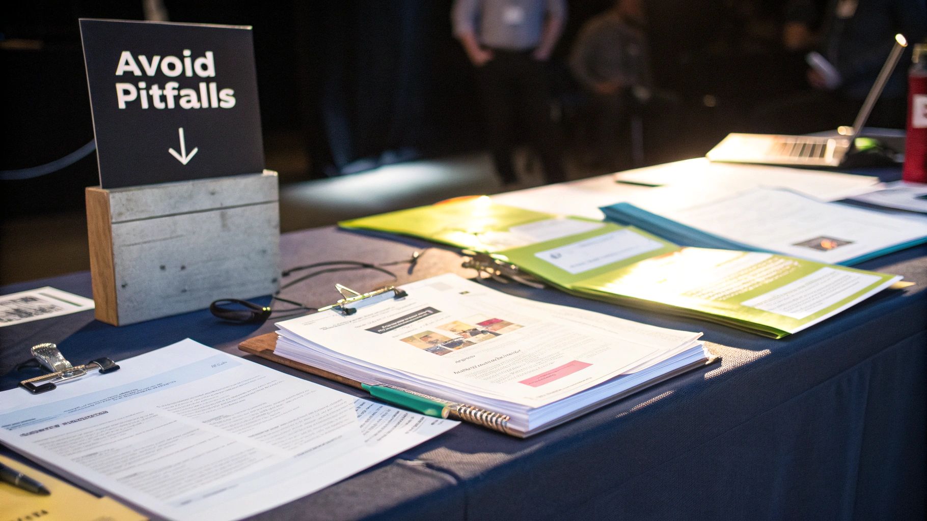 A person looking at a series of red warning signs, symbolizing the avoidance of common errors.