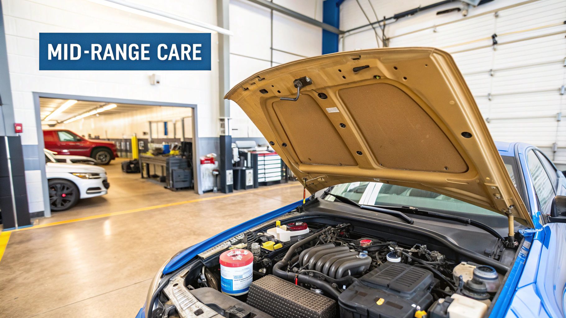 Mechanic inspecting the engine bay of a car