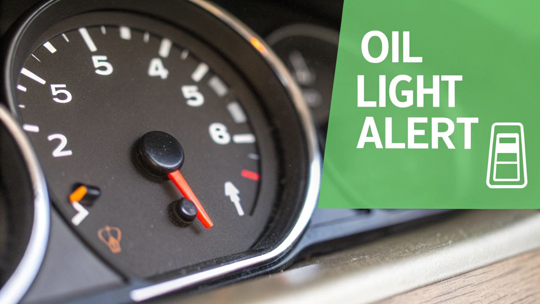 An oil pressure warning light illuminated on a modern vehicle's dashboard, indicating a potential problem.