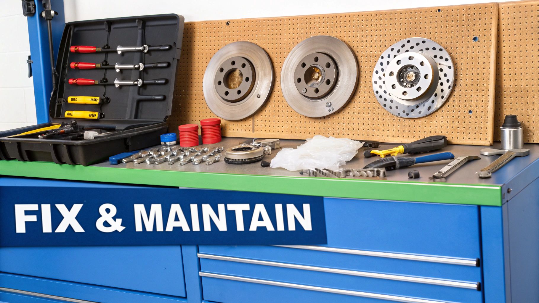 A technician performing proactive brake maintenance on a vehicle.