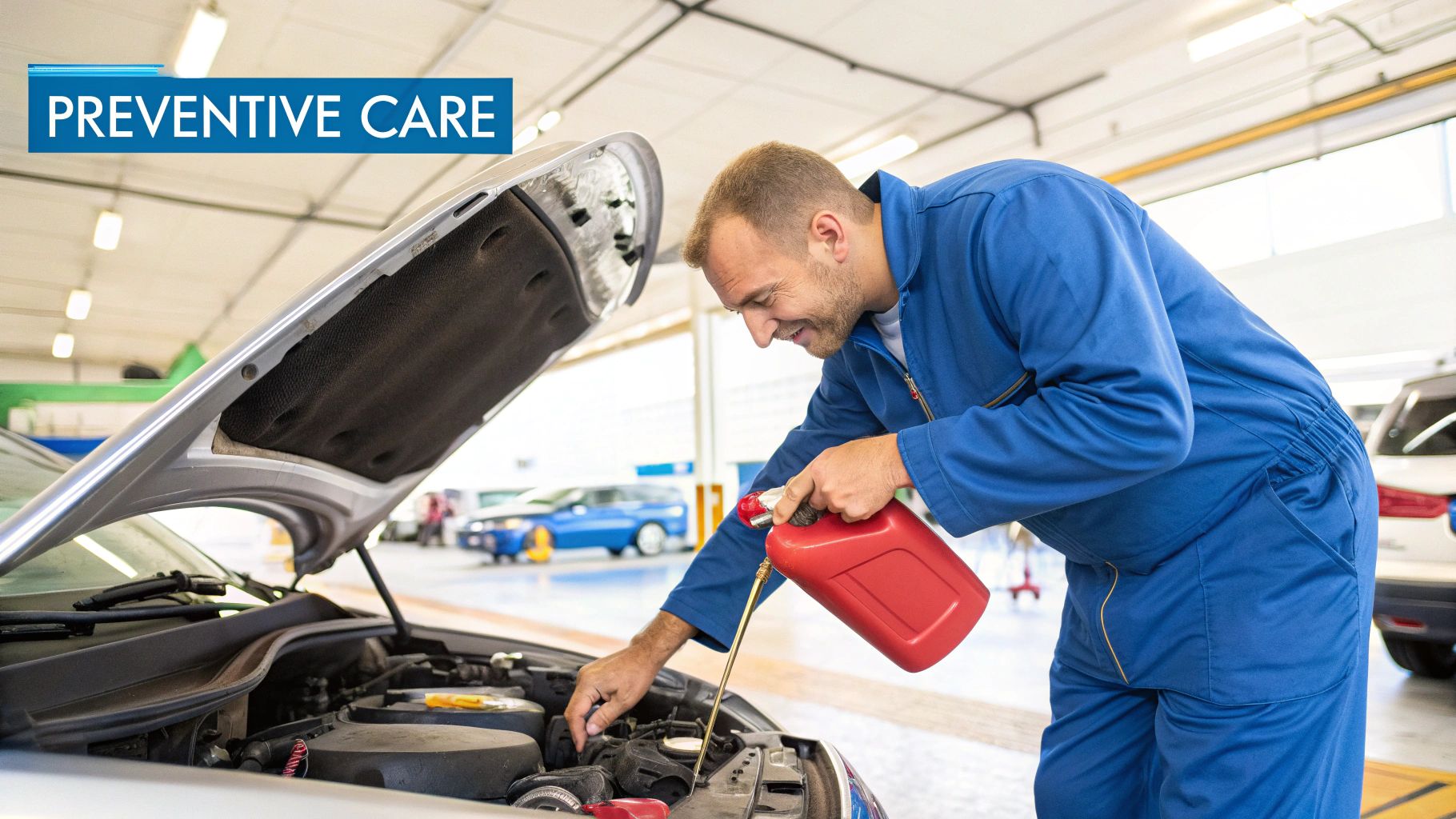 Mechanic checking a vehicle's undercarriage during preventive maintenance