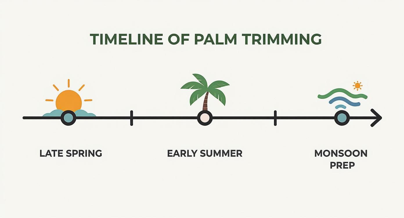 Infographic about when to trim palm trees