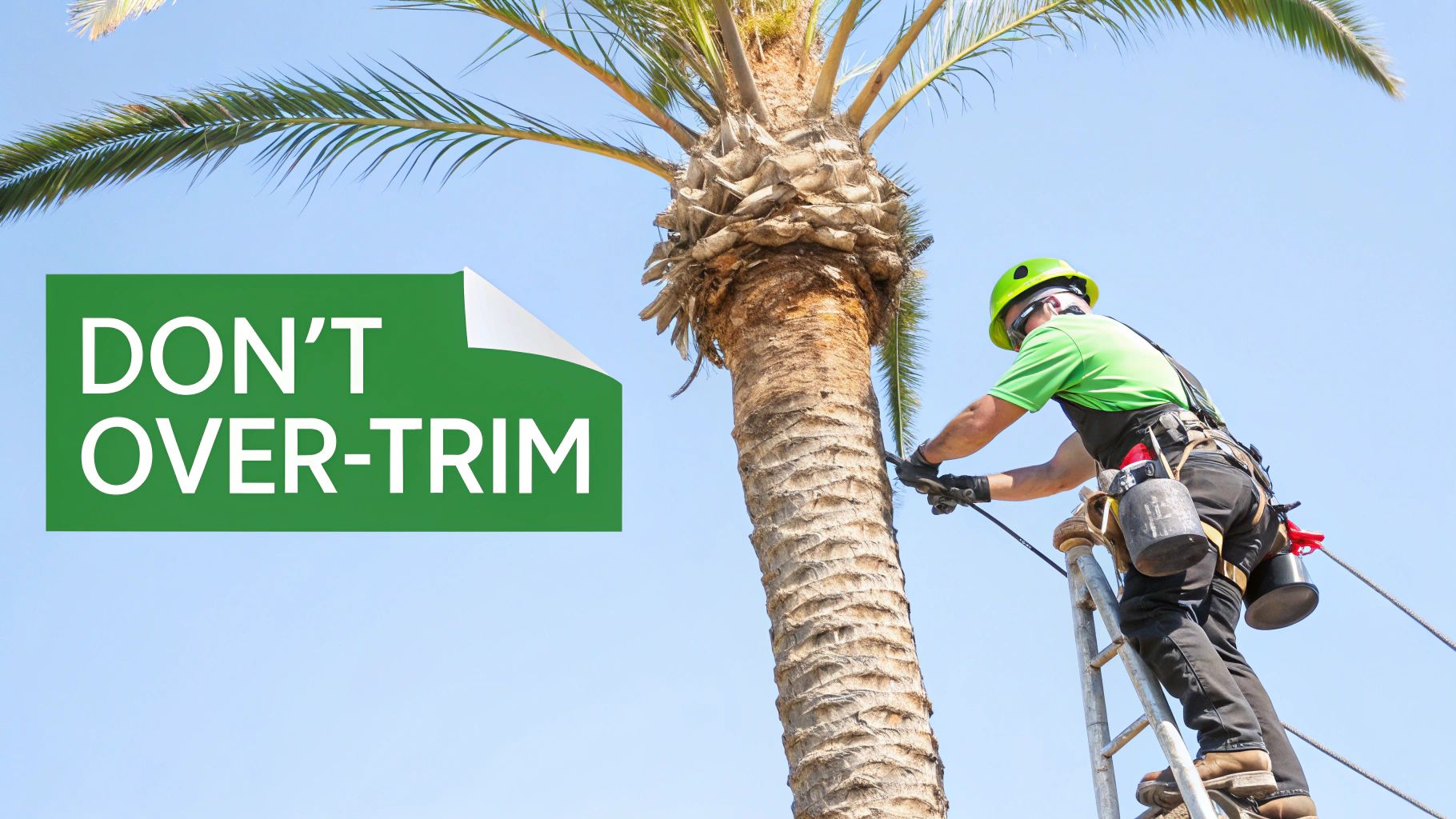 A properly trimmed palm tree next to one that has been improperly "hurricane cut."