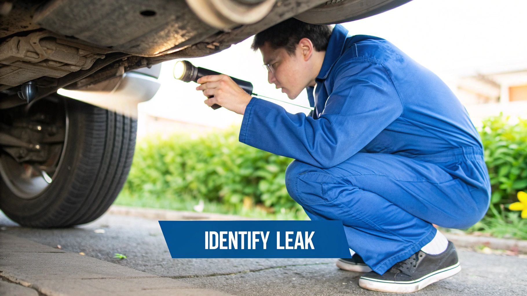 Close-up of a mechanic's hands inspecting a vehicle's brake lines for signs of wear and leakage.