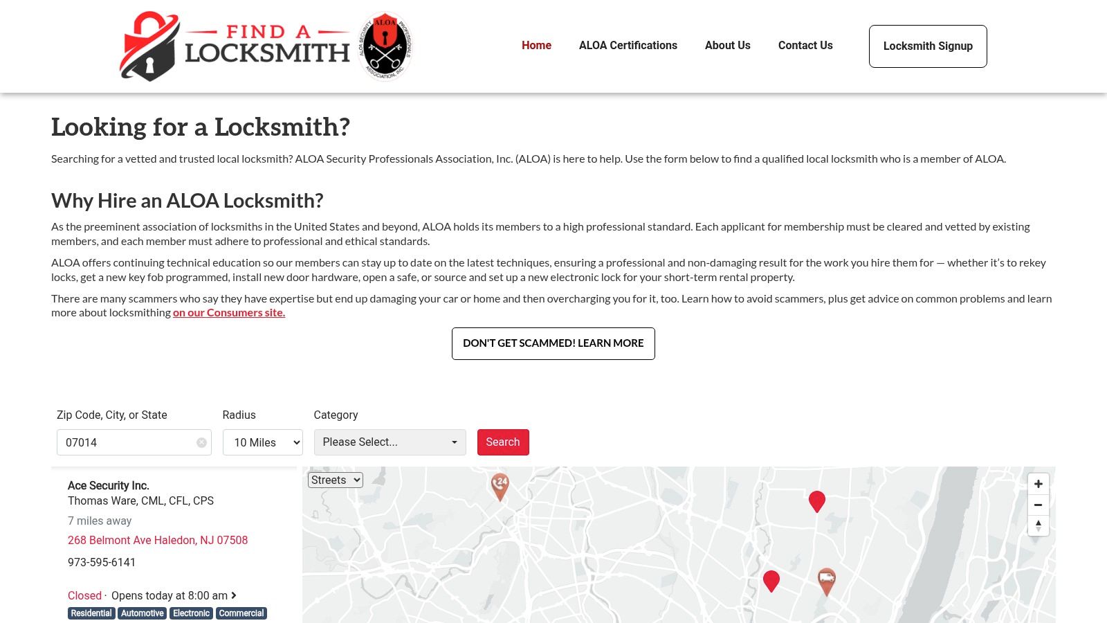 ALOA Find a Locksmith