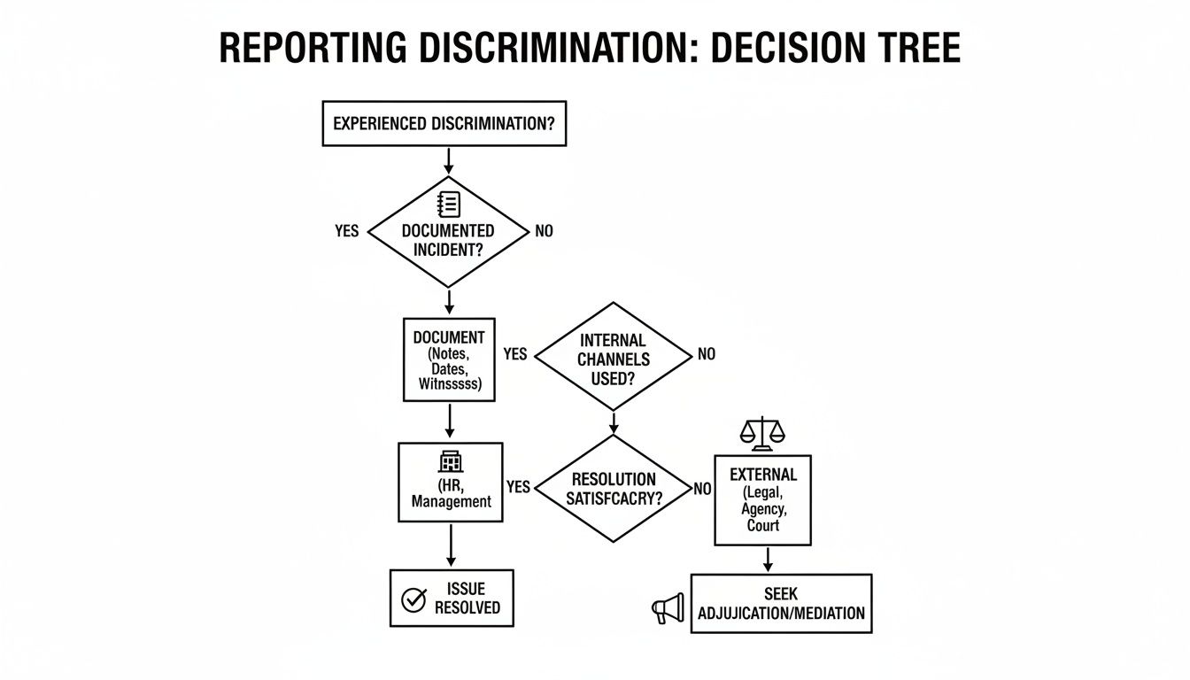 Infographic about how to report workplace discrimination