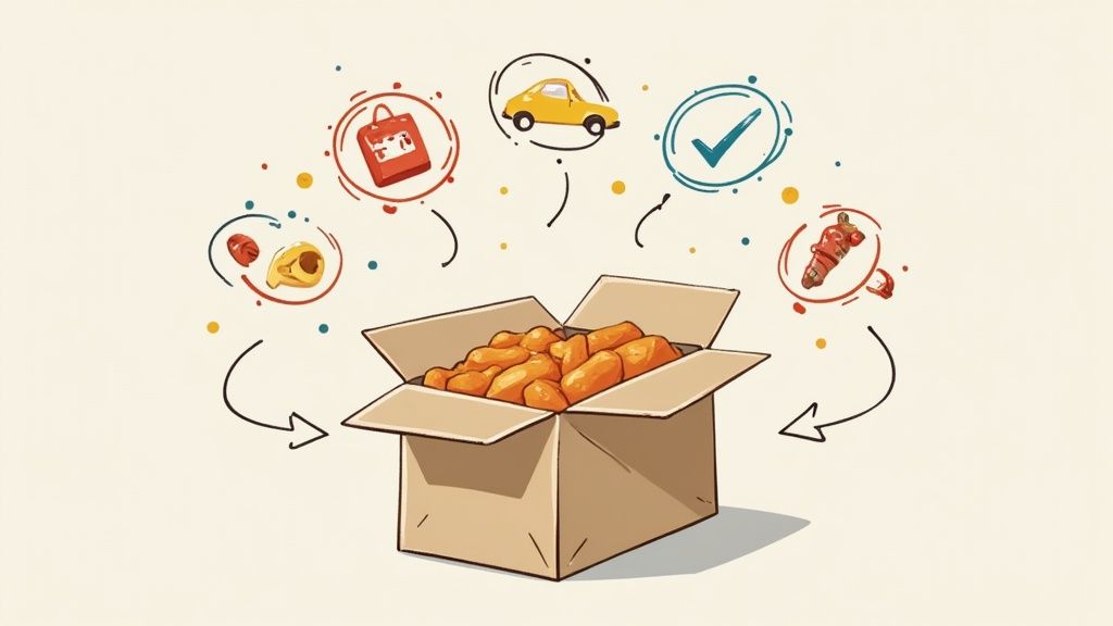 Several rolls of custom-printed food packaging labels with vibrant colors and designs